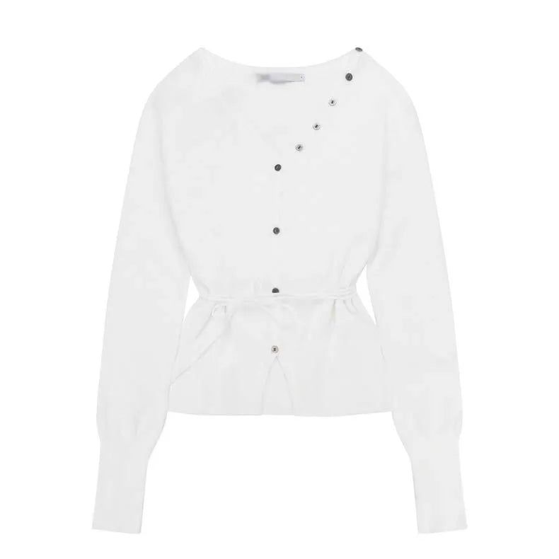 Top de punto para principios de primavera 25S Ajustado Escote en V holgado Dobladillo con abertura Diseño con tirantes Ajustado Top de punto