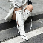 Tassels Side Zippers Pointed Toe Long Booties