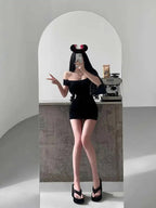 Puro Deseo Chica Picante Sexy Hombro Descubierto Aspecto Ajustado Cintura Estrecha Top Sin Mangas Dulce Mini Vestido Mujer Coreana Novedades 2025 AYT8