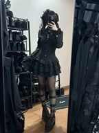 Vestido japonés JK dulce falso de dos piezas Kawaii nuevo con lazo estampado, vestidos Lolita delgados a la moda, trajes vintage Harajuku para mujer, estilo hada