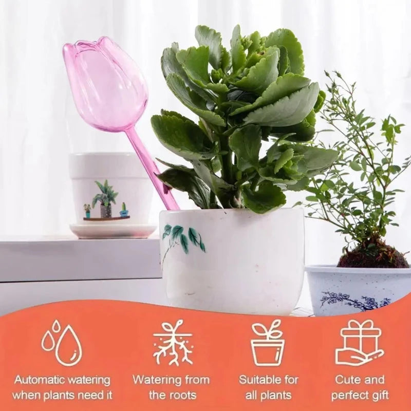 1/3/6/12pcs Automatic Plant Watering Tulip Shape Flower Plant Water Dripper