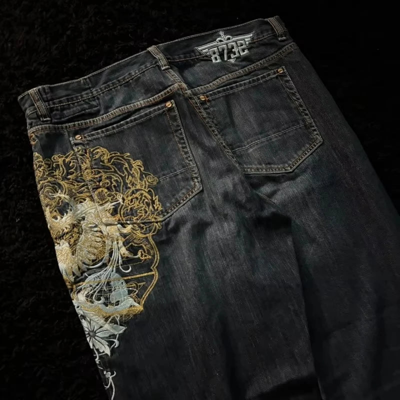 Jeans Anchos Estilo Gótico 2K Oversize Unisex Moda Japonesa High Street Vintage Pantalones Anchos Harajuku Hip-Hop Urbanos de Trabajo
