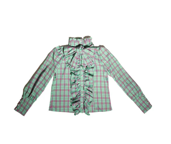Plaid Long Sleeve Bow Shirt High Waist Skirt Set
