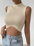 Sleeveless Mock Neck Rib Knit Top