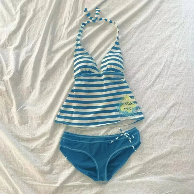 Nuevo top lencero sexy con estampado de rayas para mujer, de corte ajustado y sin espalda, estilo Y2K, lanzado en el verano de