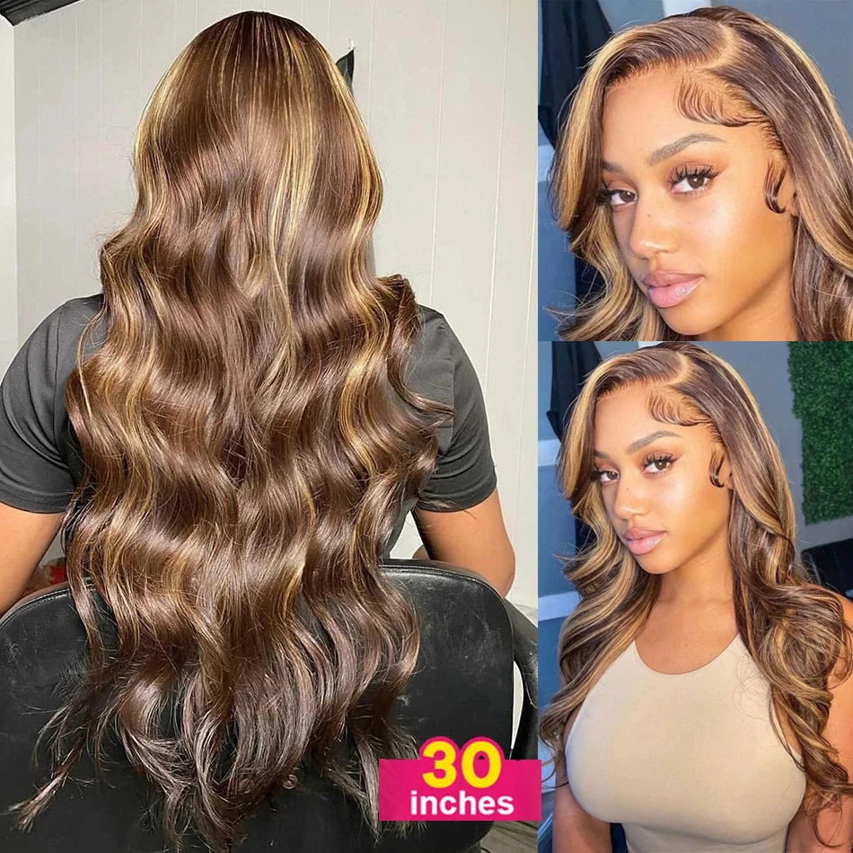 Body Wave Highlight Hd Lace Front Human Hair Wigs 13X6 13X4 HD Transparent Lace Frontal Wigs Human Hair Highlight Wigs For Women