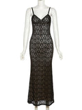 Lace Hollow Out Backless Maxi Dress