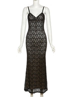 Lace Hollow Out Backless Maxi Dress