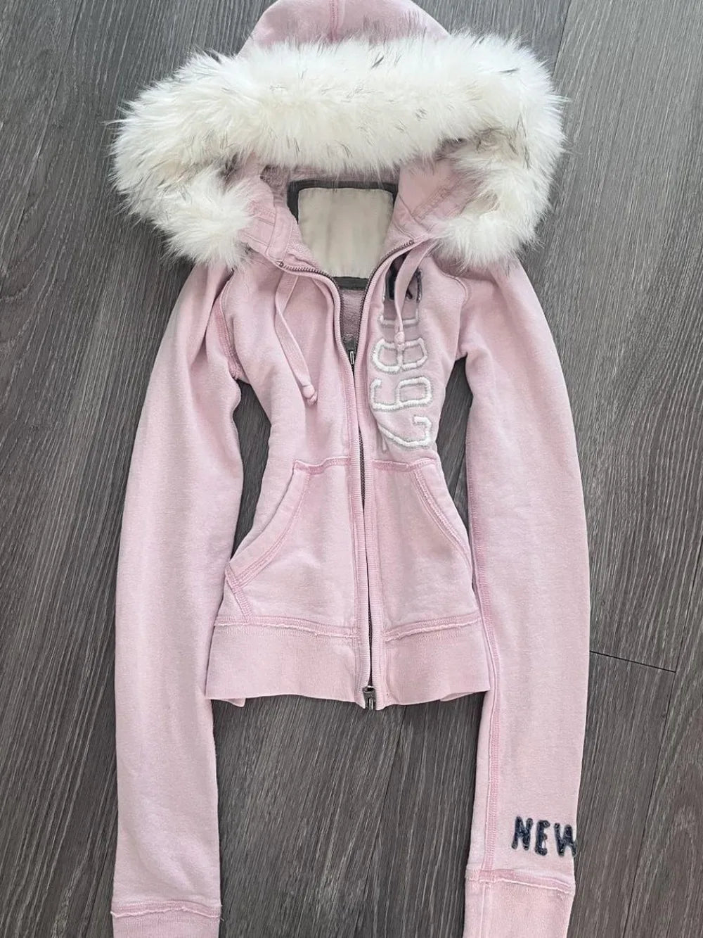 Sudadera con capucha de piel sintética rosa estilo Harajuku Y2K para mujer, chaqueta con cuello de piel sintética, moda, cinturón ajustado, sudadera sexy, novedad
