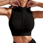 Camiseta de tirantes sin costuras para mujer, yoga, correr, sujetador deportivo con cremallera, de secado rápido, antigolpes, chaleco corto de gimnasio