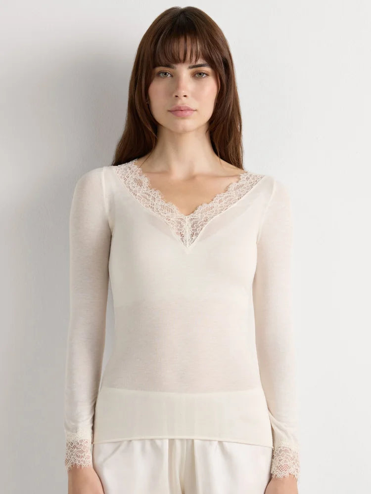 Long Sleeve Lace Trim T-Shirt