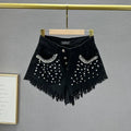 Pantalones cortos de mezclilla con incrustaciones de diamantes