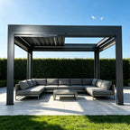Motorized Retractable Outdoor Gazebo with Louvered Roof, Waterproof, Pressure & UV Resistant