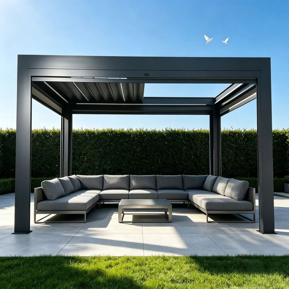 Motorized Retractable Outdoor Gazebo with Louvered Roof, Waterproof, Pressure & UV Resistant