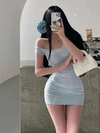 Puro Deseo Chica Picante Sexy Hombro Descubierto Aspecto Ajustado Cintura Estrecha Top Sin Mangas Dulce Mini Vestido Mujer Coreana Novedades 2025 AYT8