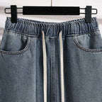 Drawstring Elastic Waist Split Denim Skirt