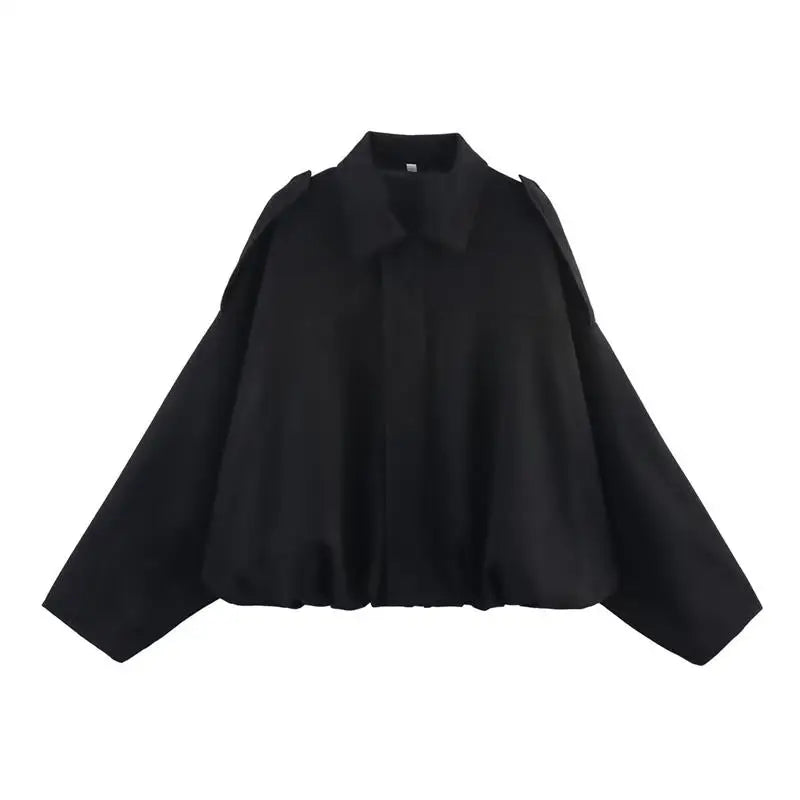Loose Fit Zippered Turn-Down Collar Jacket