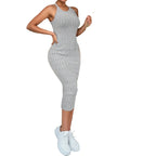 Solid Halter Neck Bodycon Midi Dress