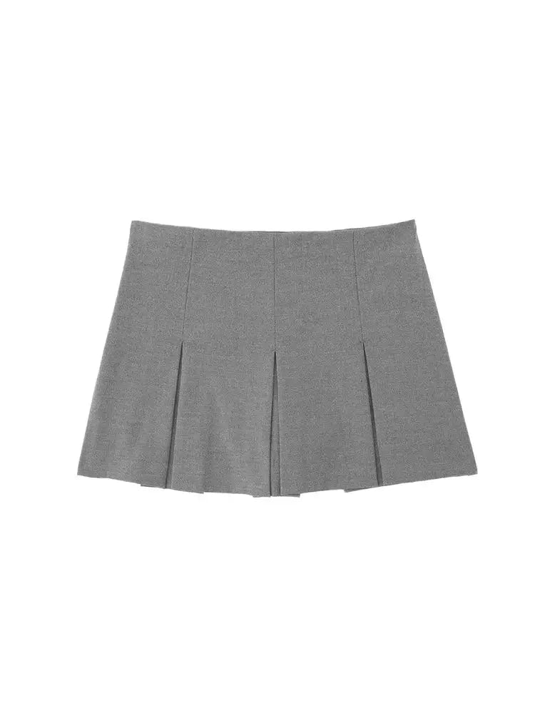 Moda Femenina Con Pantalones Cortos Plisados Faldas Vintage Cintura Alta Cremallera Lateral Falda-Pantalón Mujer
