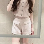 Sleeveless Single-Breasted Tank High-Waisted Straight Shorts Set