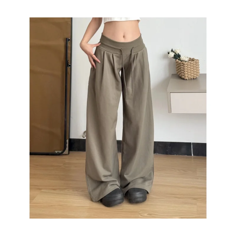 Pantalones casuales estilo holgado de primavera y otoño, cintura baja de gama alta, rectos, ajustados, holgados, de pierna ancha para mujer