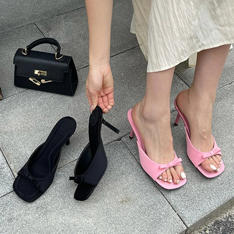 Square Head Open Toe Bow Strappy Sandals