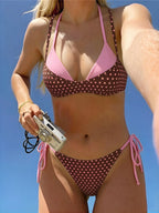 XS - L Sexy bikini de lunares con costuras, halter, para mujer, traje de baño, conjunto de dos piezas, bikini K8208