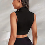 Camiseta de tirantes sin costuras para mujer, yoga, correr, sujetador deportivo con cremallera, de secado rápido, antigolpes, chaleco corto de gimnasio