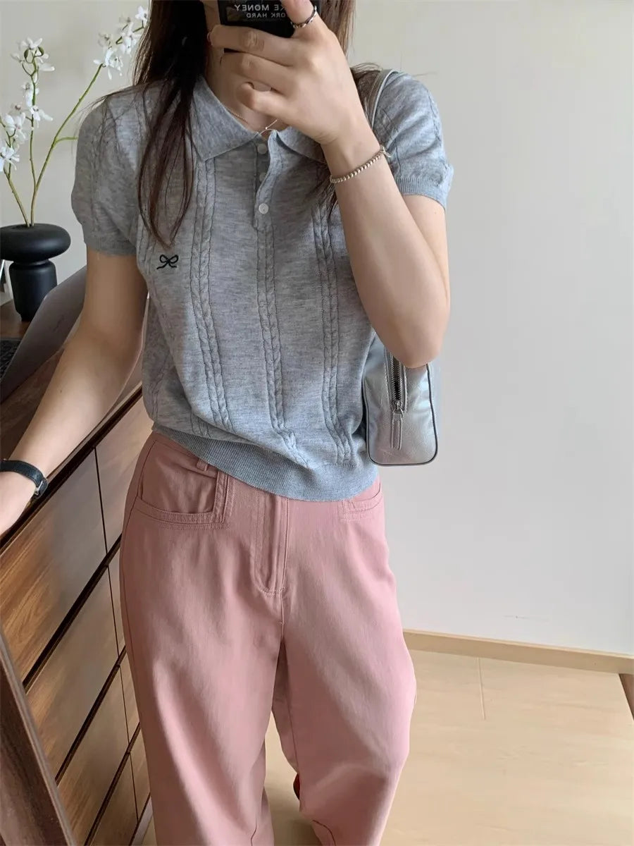 Polo Bow Knitted Short Sleeve Tee