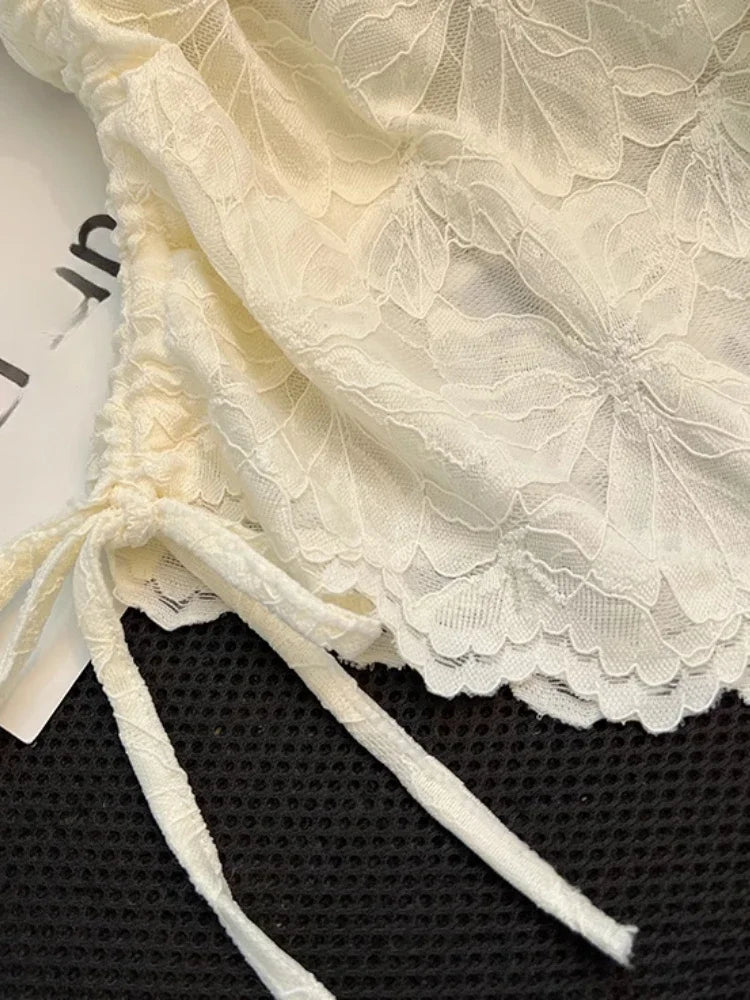 Camisas chinas con cuello alto, manga corta, color liso, cordón, jacquard, tops cortos, ropa de mujer elegante y delgada de verano