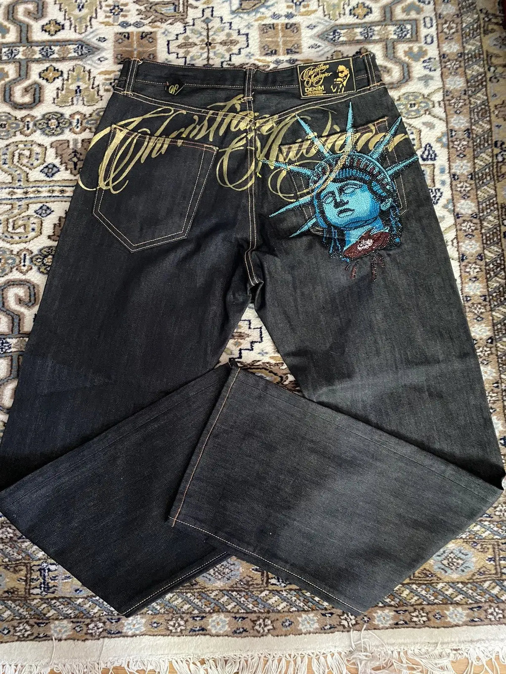 Vaqueros americanos retro desgastados con bordado en los bolsillos, diamantes de imitación, pantalones de mezclilla, pantalones de pierna recta, nuevos para mujer, estilo urbano