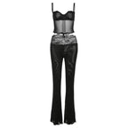 Lace Patchwork Leopard Print Sheer Mesh 2 Piece Set