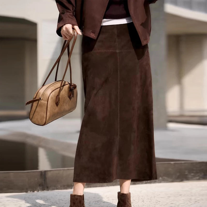 Sheepskin Suede Leather Skirt
