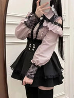 Bow Knitted Cardigan + Ruffles Plaid Mini Skirt Set