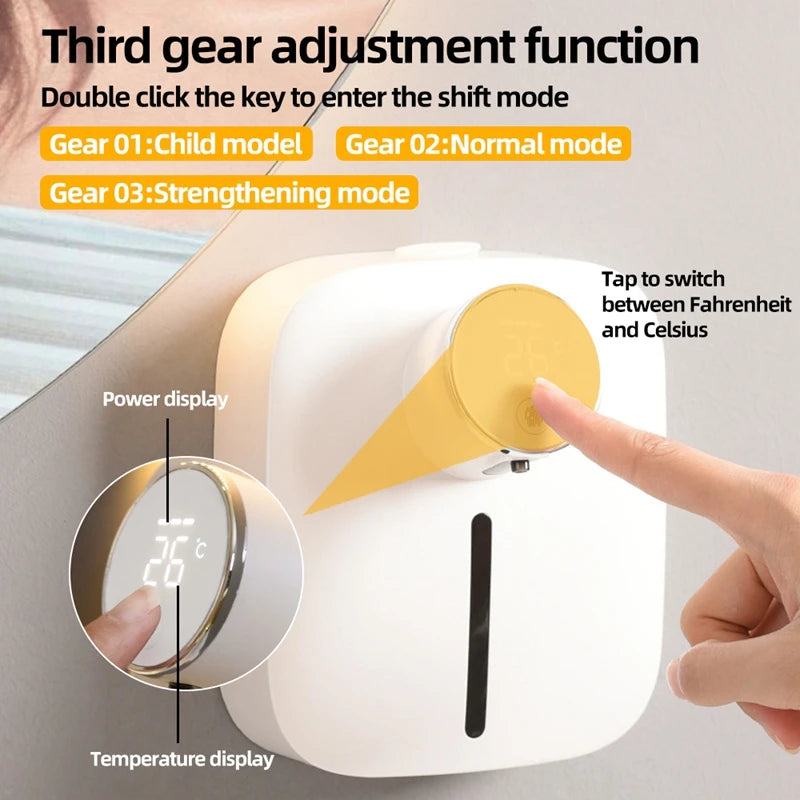 Soap Dispenser Automatic Wall Mounted USB Rechargeable Temperature Display Screen Multifunctional Soap Dispenser Disinfection