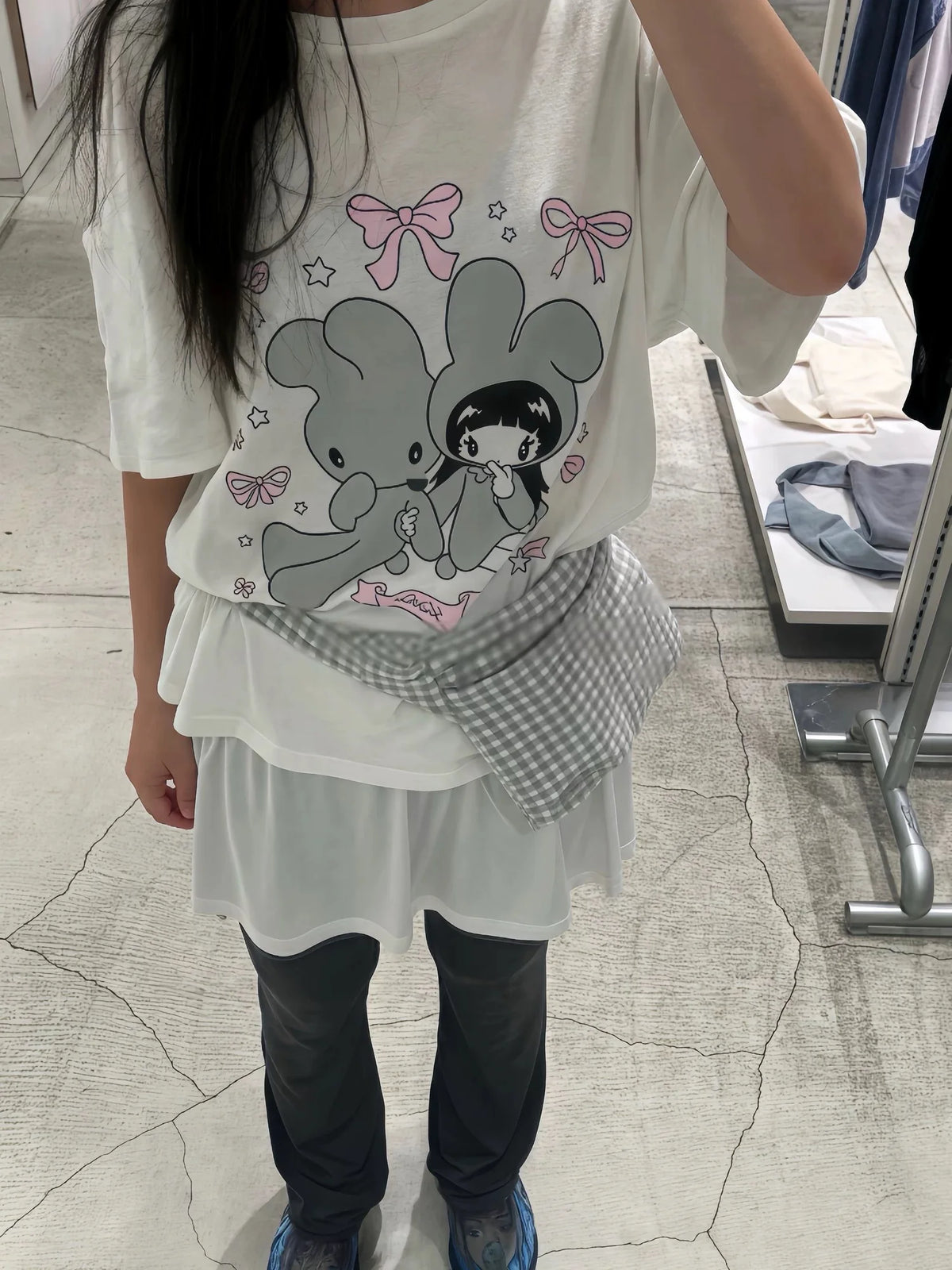 bunny girl print O Neck Top