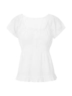 Puff Short Sleeve Square Neck Ruffle Shirt
