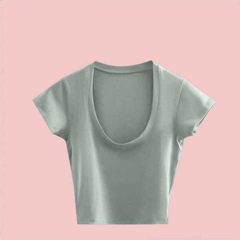 Low-Cut U-Neck Crop Tee