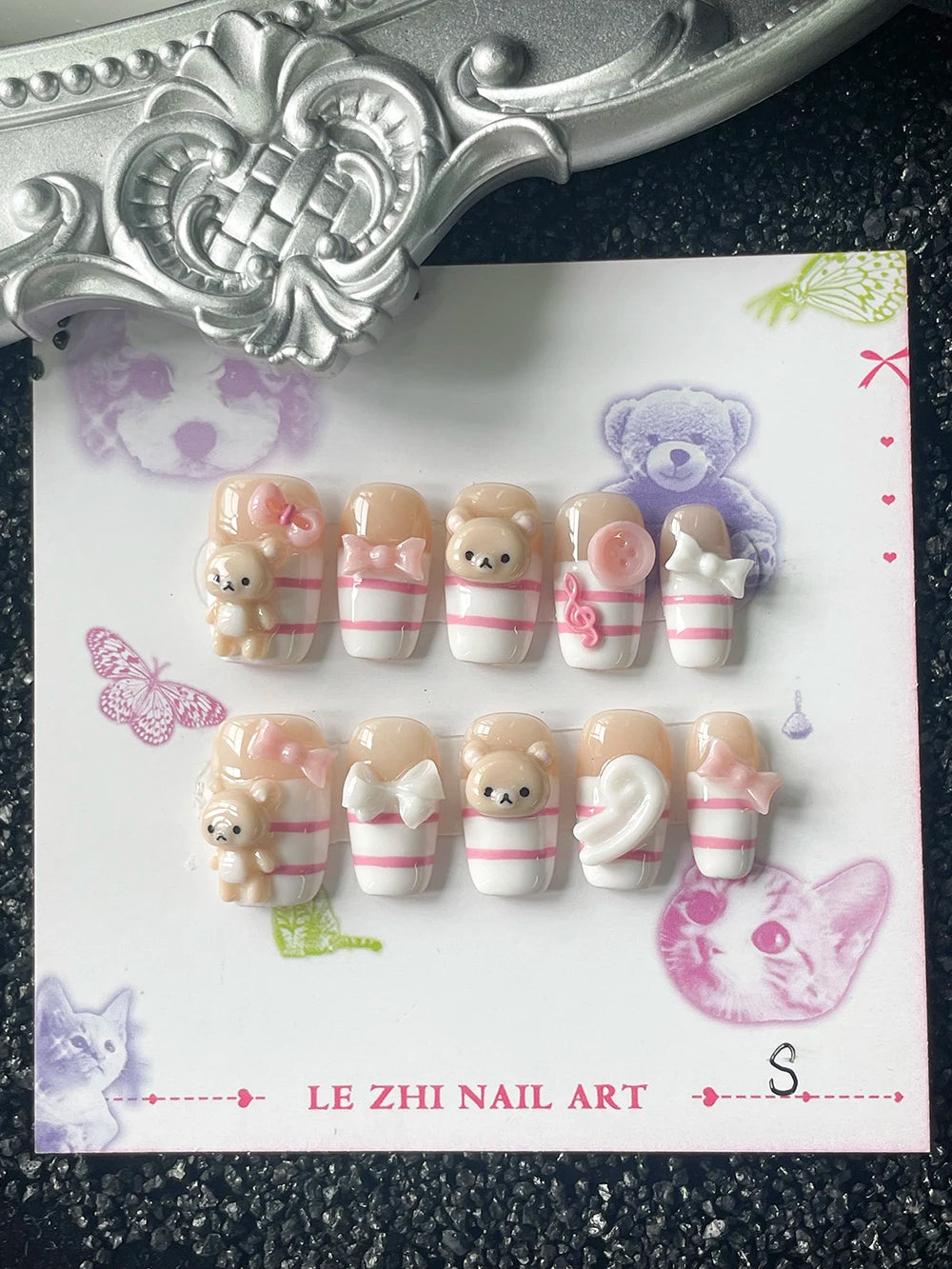 Kawaii Short Square Shape 3D Doll Bear Press On Nails