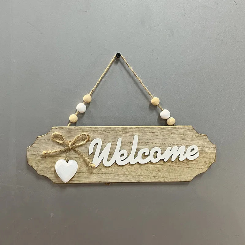 Bow Decorated Natural Wooden Welcome Home Plaque Suitable Farmhouse Front Door Entryway Indoor Wall Ornament Home Decoration