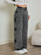 Contrast High Waist Straight Jeans