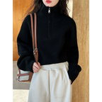 Half Zipper Turtleneck Long Sleeve Sweater