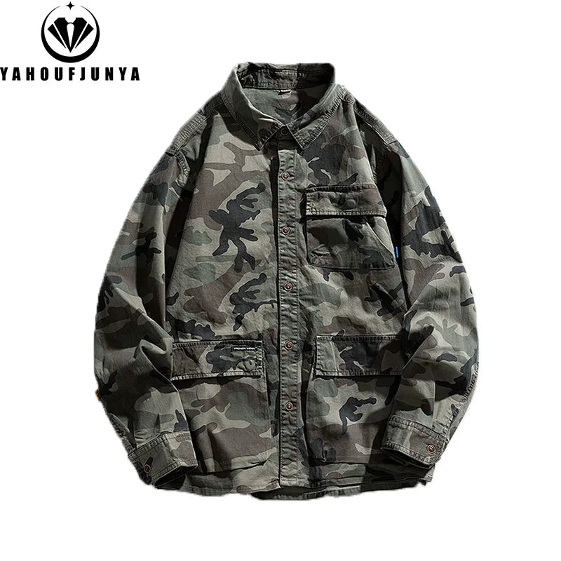 Long Sleeve Camouflage Cargo Casual Lapel Blouse