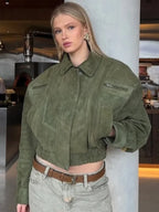 Chaquetas Cortas Sólidas para Mujer Moda Solapa Cremallera Manga Larga Bolsillo Abrigo Corto Otoño 2025 Informal Streetwear para Mujer Nueva Prenda Exterior