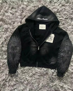 Tendencia de moda urbana Y2K, sudadera con capucha y cremallera con cuello de piel, estilo Harajuku, informal, holgada, gruesa, unisex, cálida.