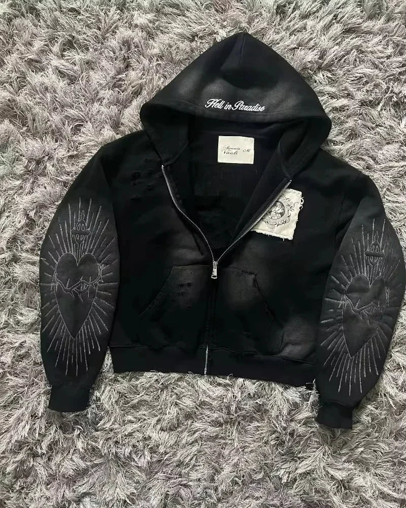 Tendencia de moda urbana Y2K, sudadera con capucha y cremallera con cuello de piel, estilo Harajuku, informal, holgada, gruesa, unisex, cálida.
