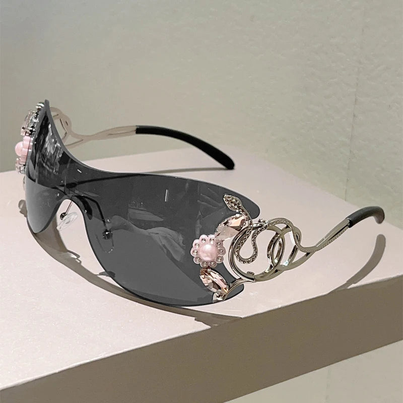 Rimless Sunglasses with Rhinestones