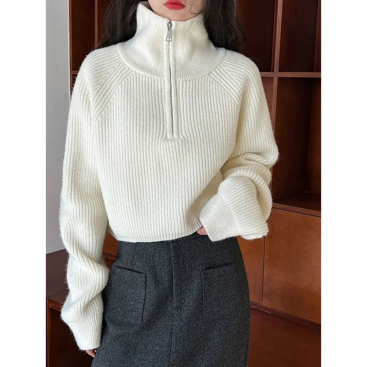 Half Zipper Turtleneck Long Sleeve Sweater