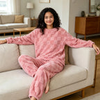 O-Neck Pullover Top + Plaid Loose Elastic Waist Pants Set