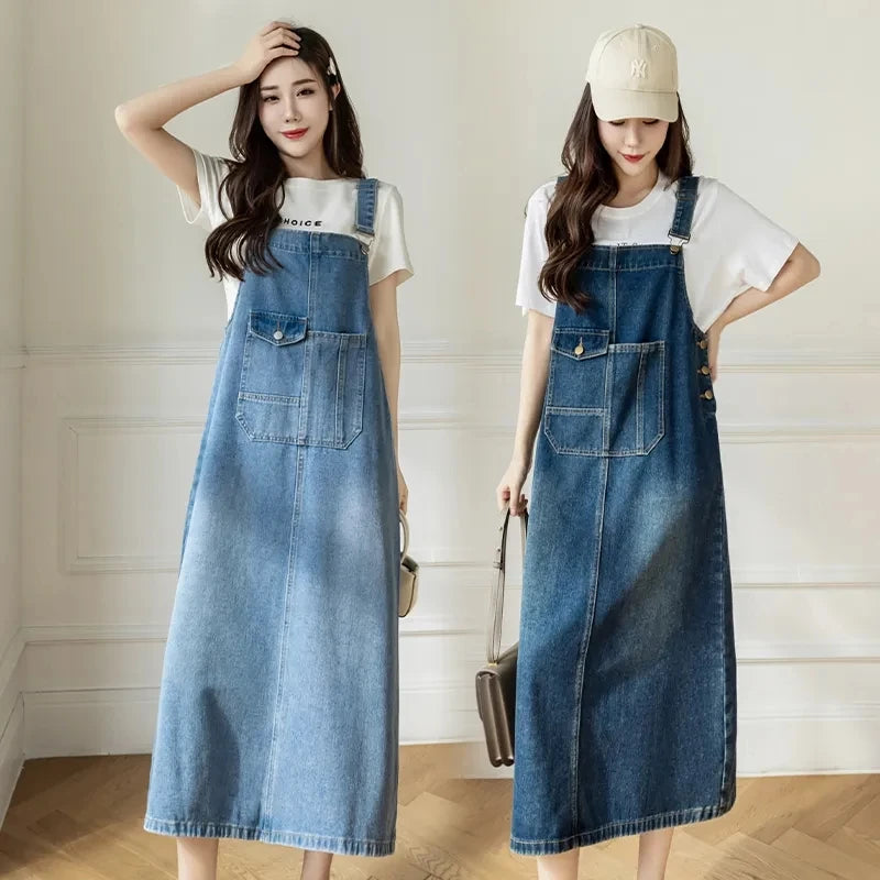 Vestido vaquero con tirantes de talla grande 5XL para verano, vestido sin mangas para mujer, vestidos vaqueros holgados, vestidos vaqueros coreanos con tirantes